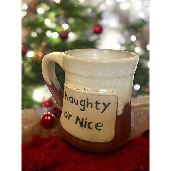 Naughty or Nice Christmas Funny Cute N-D Pottery Stoneware Coffee Mug Oversize - Picture 3 of 6